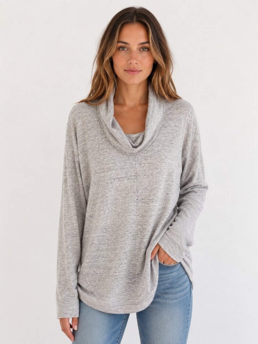 J. Jill Light Heather Gray Cowl Neck Tunic Sweater